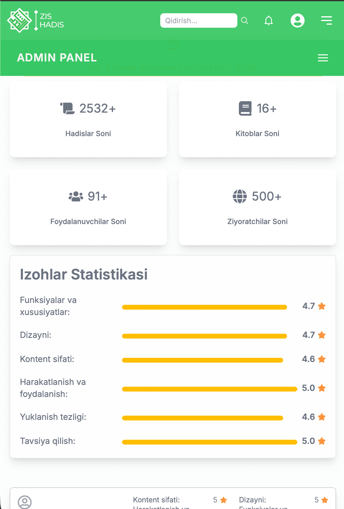 Zis Hadis mobile view